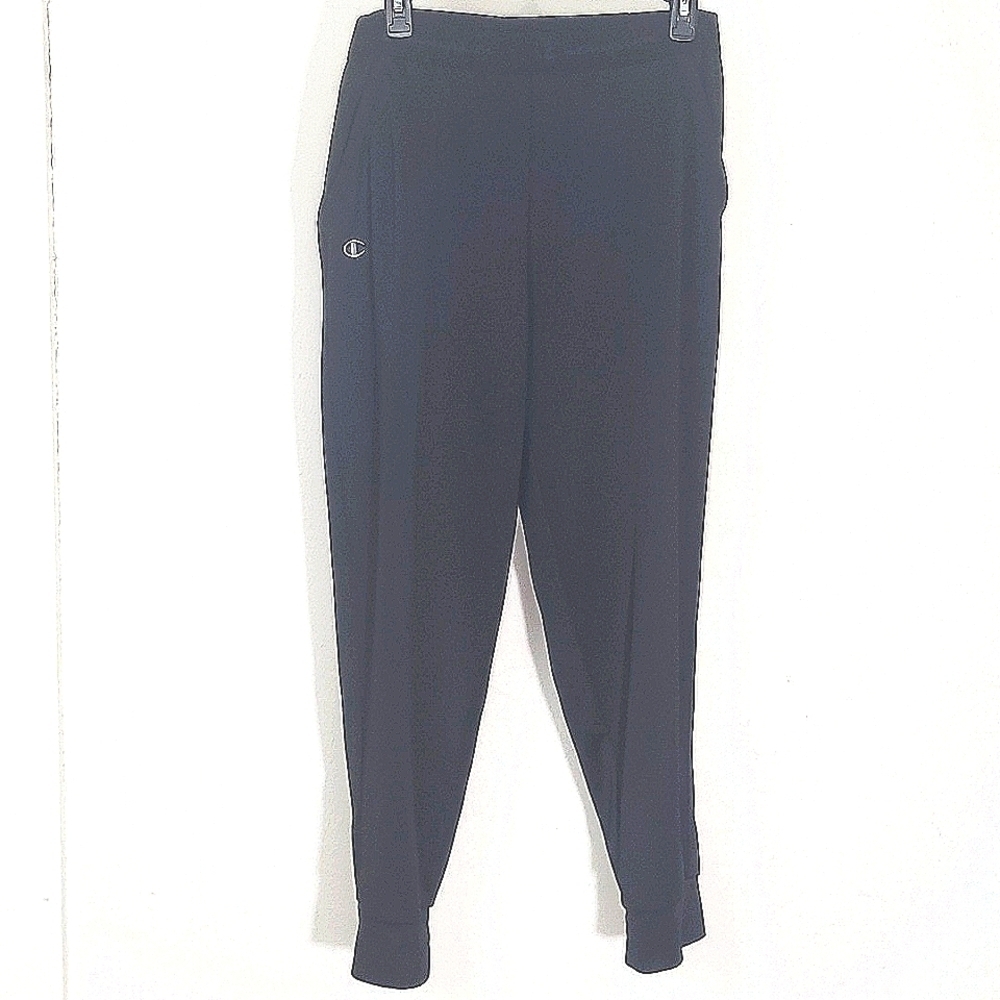 Champion Joggers Size Large Black High Waisted Track Pants Logo Athletic Streetw